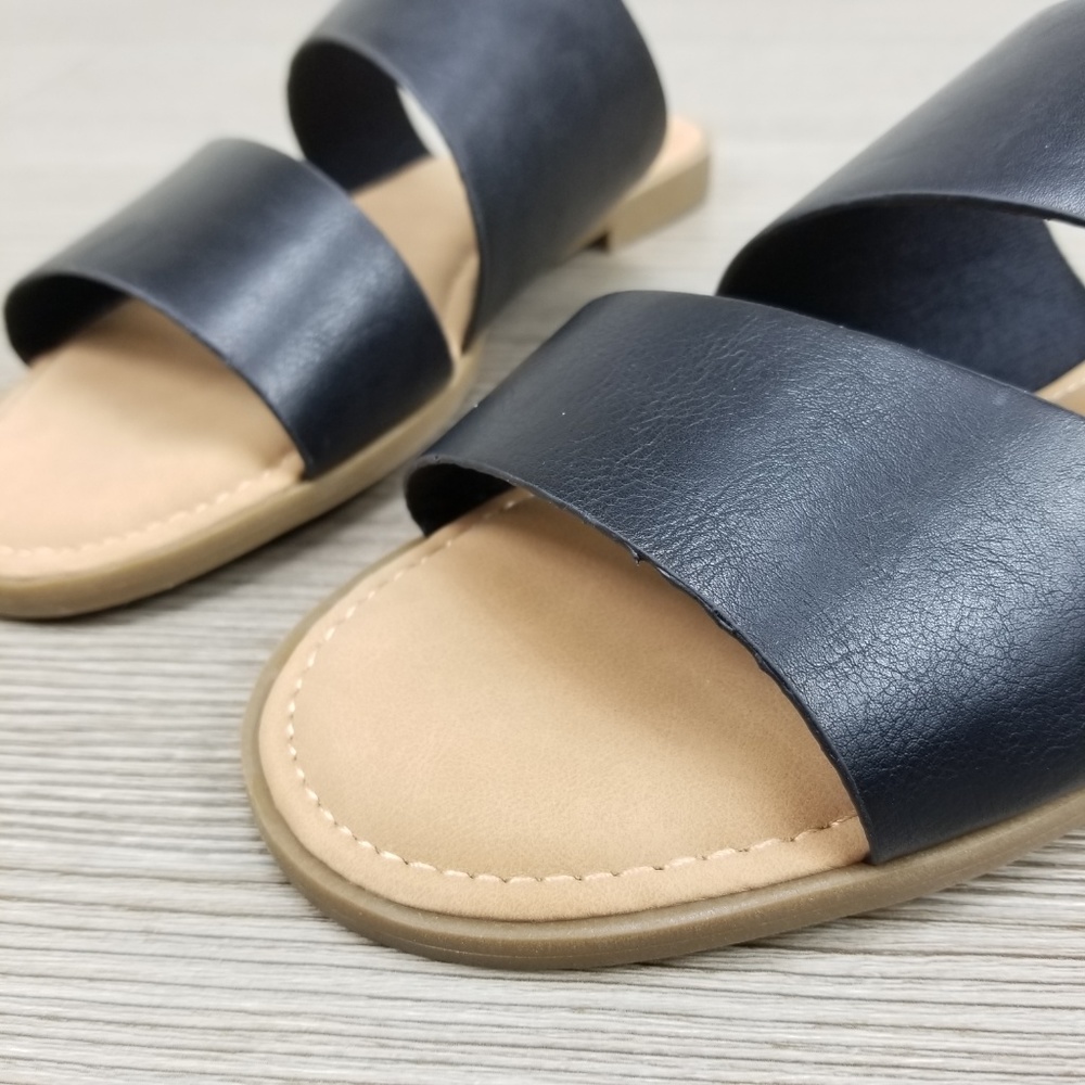 Black Vegan Leather Flat Comfort Sandals - Picture 7 of 7